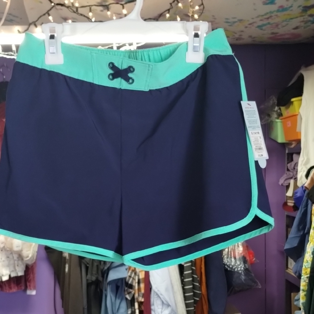 Girls Swim Navy and Teal Shorts